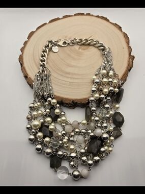 Multi-Strand Silver and Pearl Statement Necklace - Women Jewelry